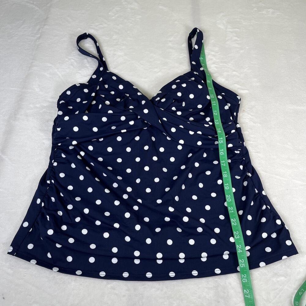 Lands End Tankini Top Navy & White Polka Dot Underwire Bra Adjust. Straps Sz. 16 - Picture 3 of 10